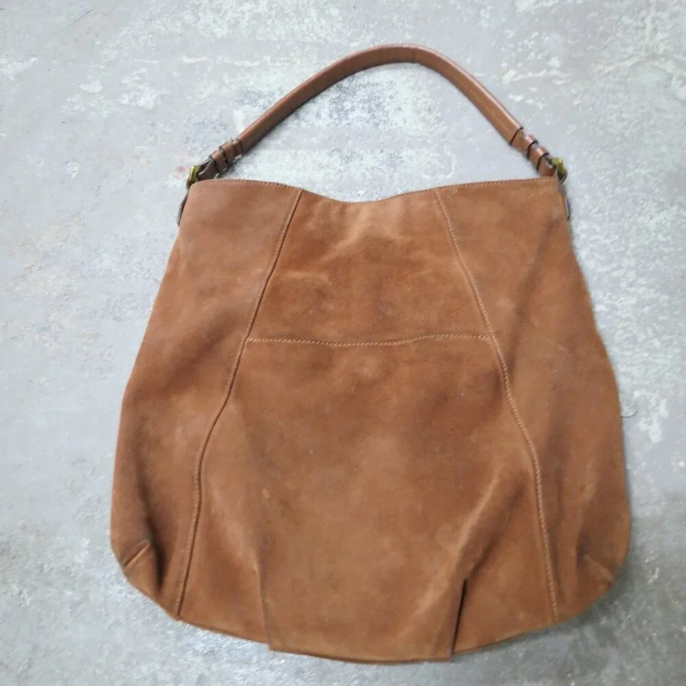 Suede OR YANY Large Brown Leather Shoulder Handbag